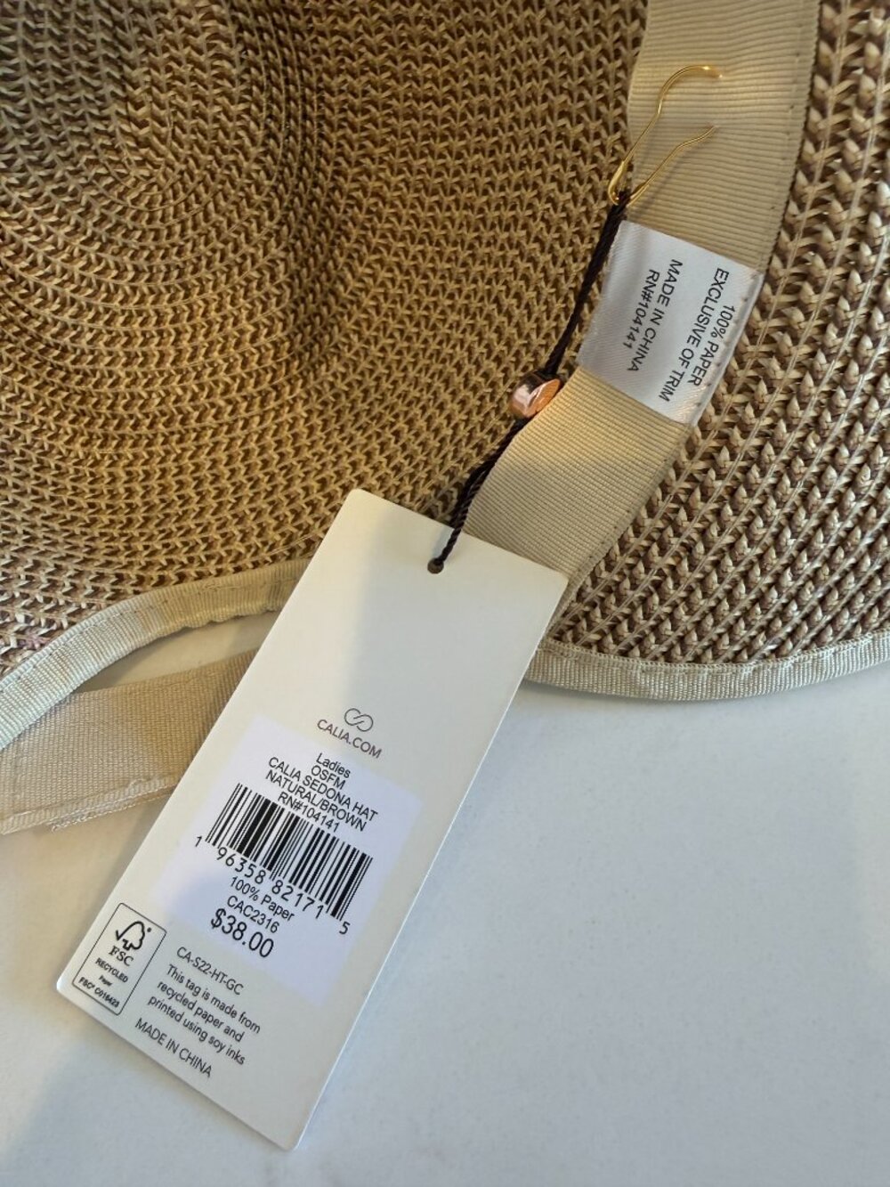 CALIA Sedona Hat Natural/Brown Straw Wide Brim Sun Hat NWT - Picture 5 of 13